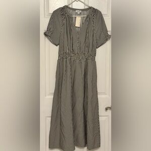 Evereve Mina Stripe Midi Dress Navy & White Stripe